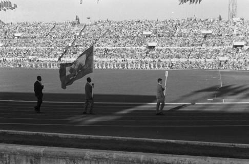 Olympic Games in Rome. Opening. Entry of the athletes in the Olympic Stadium. [The delegation of Haiti consists of one athlete, weightlifter Philomene Lagurre and delegation head Pierre Plaisimond] An...
