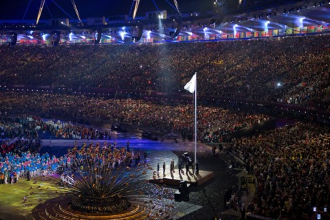 London England, August 29 2012: A sellout crowd at Olympic Stadium watches the spectacle of the Opening Ceremonies of the 2012 London Paralympic Games.  ©Bob Daemmrich