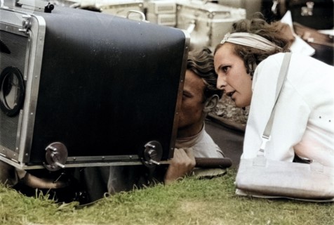 Summer Olympics 1936 - Germany, Third Reich - Olympic Games, Summer Olympics 1936 in Berlin. German film director and actress Leni Riefenstahl with cameraman Walter Fentz (?) in the Olympic arena -  d...