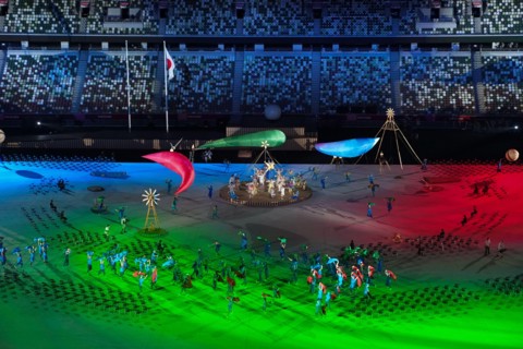 TOKYO, JAPAN - AUGUST 24: General overview during the Opening Ceremony of the Tokyo 2020 Paralympic Games at the Olympic Stadium on August 24, 2021 in Tokyo, Japan (Photo by Ilse Schaffers/Orange Pict...