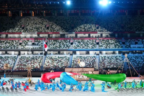 TOKYO, JAPAN - AUGUST 24: General overview during the Opening Ceremony of the Tokyo 2020 Paralympic Games at the Olympic Stadium on August 24, 2021 in Tokyo, Japan (Photo by Helene Wiesenhaan/Orange P...