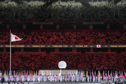 TOKYO, JAPAN - AUGUST 24: General overview during the Opening Ceremony of the Tokyo 2020 Paralympic Games at the Olympic Stadium on August 24, 2021 in Tokyo, Japan (Photo by Helene Wiesenhaan/Orange P...