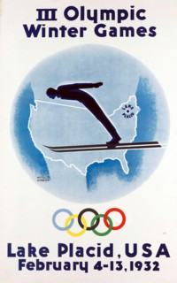 Vintage Travel Poster - Winter Sport, Olympic Winter Games. Lake Placid, USA, February 1932.