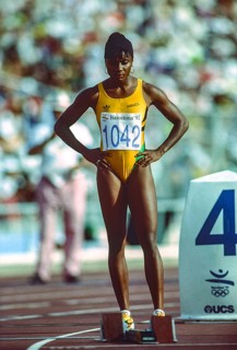 Juliet Cuthbert (JAM) competing in the women's 200m  at the 1992 Olympic Summer Games.