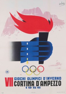Vintage 1956 Winter Olympics Poster - VII Olympic Winter Games, Cortina d'Ampezzo, Italy