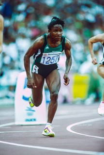 Maria Mutola (MOZ) competing in the Women's 800 meters semi-finals at the 1992 Olympic Summer Games.