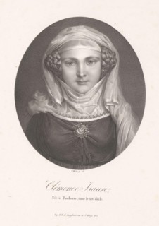 Portrait of Clémence Isaure, Clemence Isaure (title on object), print maker: Nicolas Henri Jacob, printer: Pierre Langlumé, publisher: Jean Pierre Sudre (1783-1866), Paris, 1825 - 1827, paper, height ...