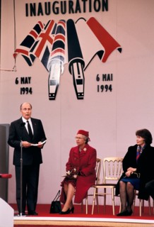 President Mitterrand of France, Queen Elizabeth II 2nd at The Channel Tunnel Le Shuttle Inauguration Folkestone Kent May 6th 1994 UK 1990s HOMER SYKES