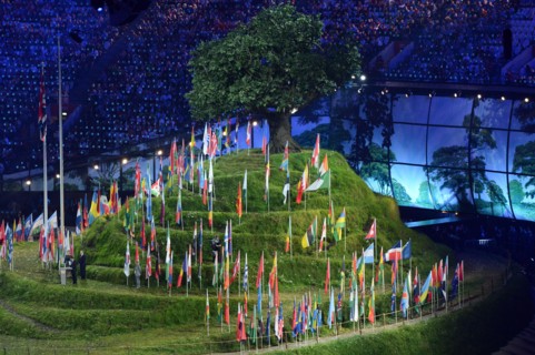 LONDON, ENGLAND - JULY 27, flags of the participating nations during London Olympics Opening Ceremony at the Olympic Stadium on July 27, 2012 in London, England Photo by Roger Sedres / Gallo Images