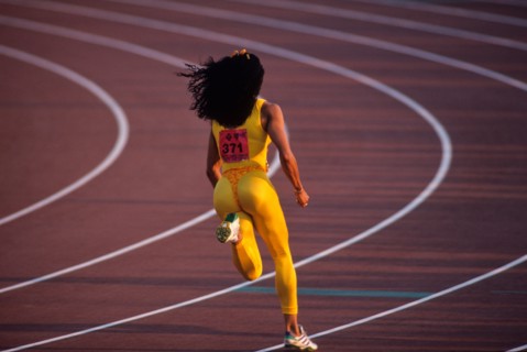 Florence Griffith Joyner competing at the 1988 US Olympic Track and Field Trials