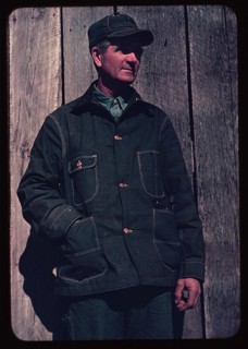 [Man in bill cap and dungaree coat, possibly a farmer] (LOC)