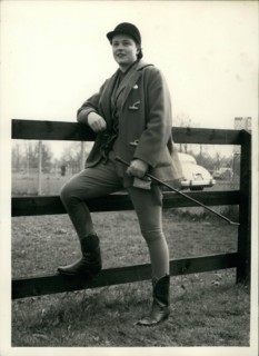 Mar. 03, 1956 - Olympic games Equestrian team in training. Pat Smythe in Texas style boots.: Members of the Olympic games Equestrian Team were to be seen in training this morning at Windsor Forest stu...