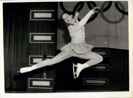 Mar. 02, 1956 - Olympic Ice-time on Television. Yvonne Sugden in action: Many well known skating stars were to be seen at Queen's Ice Rink, London this afternoon preparing for this evening's BBC progr...