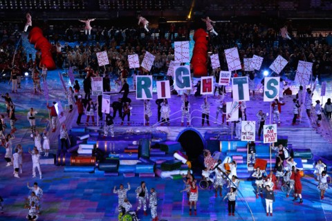 Artists perform in the Olympic Stadium during the opening ceremony of the London 2012 Paralympic Games, London, Britain, 29 August 2012.