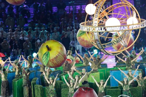 Artists perform in the Olympic Stadium during the opening ceremony of the London 2012 Paralympic Games, London, Britain, 29 August 2012.