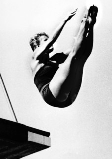 Diver Ingrid Kramer diving at the Rome Olympics in 1960