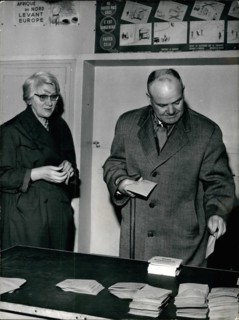 Jan. 01, 1961 - Referendum: Voting In Paris: French Communist Leader Maurice Thorez And His Wife Jeanette Vermeersch In A Filing Station At Ivry, A Working Suburb Of Paris, This Morning.