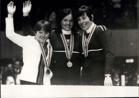 Feb. 12, 1968 - Here are the three Winter Olympic Skiing Champions after the award ceremony (pictured from left to right): Isabelle Mir (France), Silver Medal; Olga Pall (Austria), Gold Medal; and Chr...