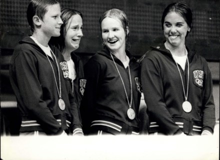 Sep. 01, 1972 - Olympic games in Munich: Photo shows the American swimming team pictured after winning the 4 x 100 m Freestyle (Women) Final, in a new world and Olympic record time, during the Olympic...