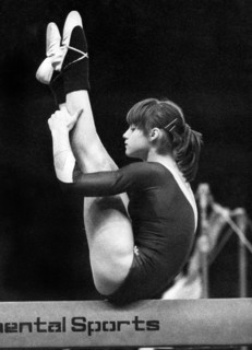 Gymnast Nadia Comaneci competes 'Champions All'