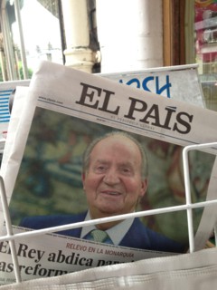 London UK. 3rd June 2014. Spanish newspaper El Pais  with a front page showing King Juan Carlos of Spain who has renounced the throne after 39 years and will be succeeded by his son Prince Felipe of S...