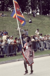 1976 Olympics in Montreal, Canada,  parade of athletes at Opening Ceremonies, flag bearer