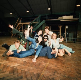 Richard Gere (centre denim shirt) as Danny Zuko seen here in rehearsal with the rest of the cast of Grease at a undisclosed rehearsal room in London, prior to their tour of the provinces before the sh...