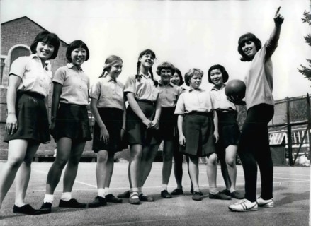 1964 - British Olympic 800 metres athlete and her Japanese pupils.: One of the British Olympic Team members of the 1964 Tokyo Olympics - in twenty two year old Anne - has been undergoing a strict trai...