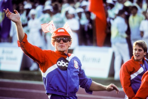 US athletes enter stadium during opening ceremonies at 1984 Olympic Games in Los Angeles.