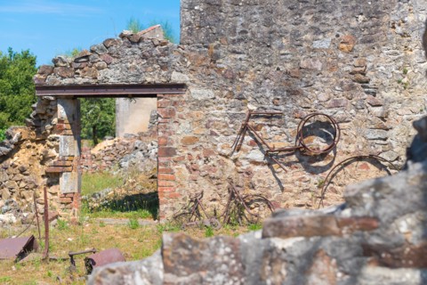The ruins of Oradour-sur-glane, the by the nazis destroyed french village in WW2