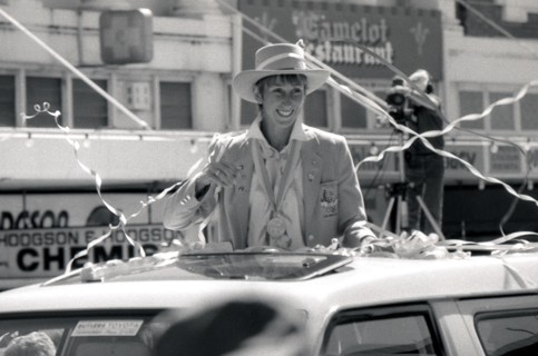 TOOWOOMBA, AUSTRALIA: 1984: Olympian Glynis Leanne Nunn faces the TV cameras in her home town in 1984 at Toowoomba, Australia. She had won a gold medal in the heptathlon competition at the olympic gam...