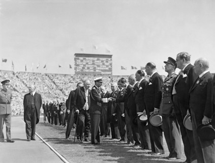Olympic Games. London. 1948. King George VI meeting members of the International Olympic Committee on 29th July 1948.