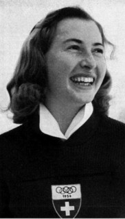 . Swiss alpine skier Renée Colliard after the ladies' slalom win at the 1956 Winter Olympics in Cortina d'Ampezzo, Italy . 30 January 1956. Italian Olympic Committee 75 Renee Colliard Cortina 1956