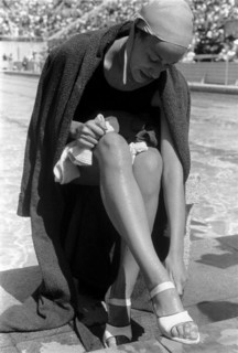 Summer Olympics 1936 - Germany, Third Reich - Olympic Games, Summer Olympics 1936 in Berlin. Women swimming at the swimming stadium. Swimmer after the competition. Image date August 1936. Photo Erich ...