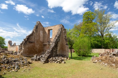Oradour-sur-Glane, France - April 29, 2019: The ruins of the village after the massacre by the german nazi's in 1944 that destroyed it.