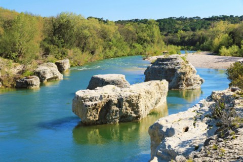The river in the rocks in Sautadet in Occitanie France