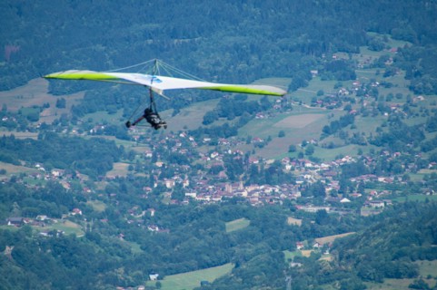 Closup of a person flying on a hang glider