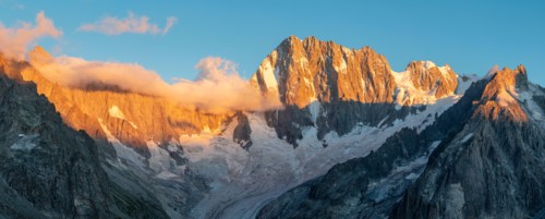 The panorama of Grand Jorasses massif in the sunset light.