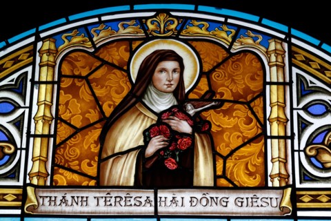 Thi Nghe Church. Stained glass.   Saint Therese of the Child Jesus and the Holy Face. Therese of Lisieux. Ho Chi Minh City. Vietnam.