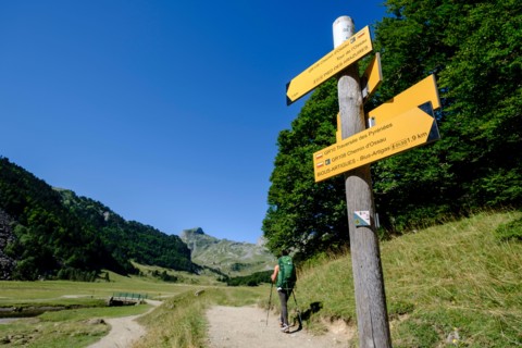 Hikers and indicative sign