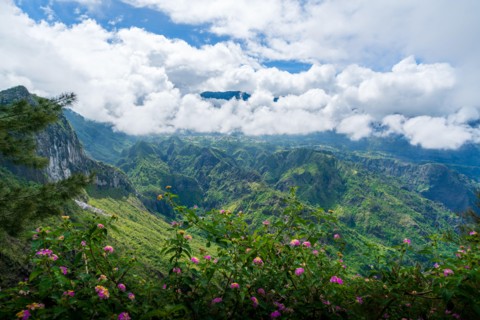Landscape with Piton des Neiges mountain, La Reunion Island