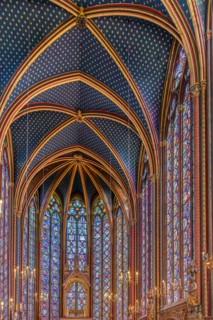 Paris; France - August 10; 2023: La Sainte Chapelle with artistic stained glass windows with gothic architecture; Unesco heritage site
