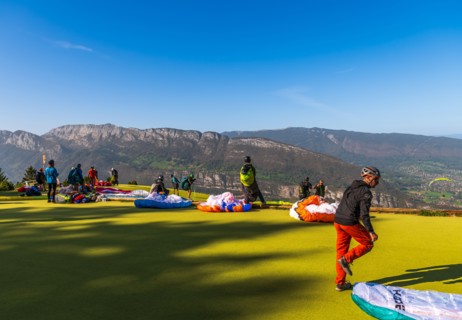 Panorama of the Alps from the Col de la Forclaz de Montmin, where paragliders take off, Haute Savoie, France