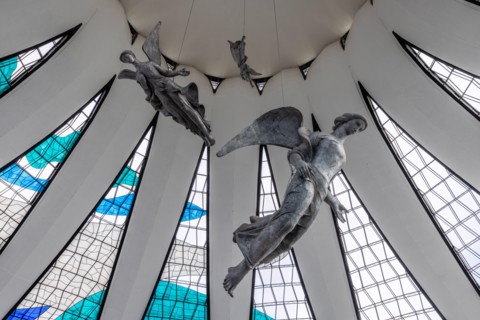 Interior of Metropolitan Cathedral of Our Lady of Aparecida, Catedral Metropolitana Nossa Senhora Aparecida, Brasilia, Brazil