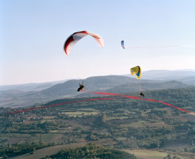 Powered paragliding from the Gergovie plateau Massif Central France