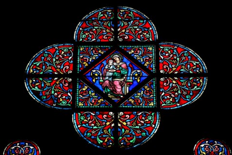 Pic by Mark Passmore/www.markpassmore.com Detail pic of a stained glass window inside the Notre Dame Cathedral, Paris.