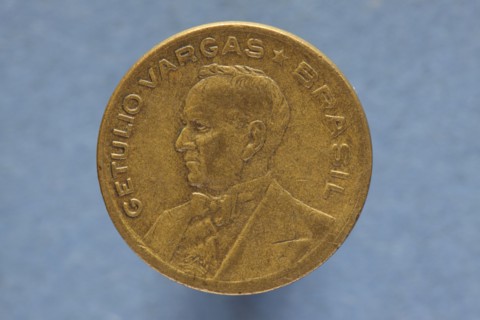 Getulio Vargas former President of Brasil shown  on a 20 Centavos coin dated 1948