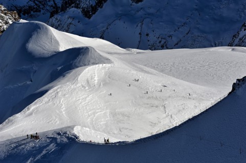 Mountaineers near Aiguille du Midi, Chamonix, France.