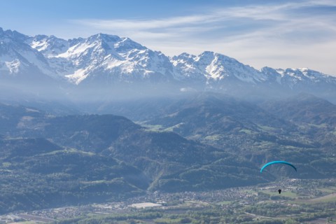 Paragliding at Saint Hilaire du Touvet, Natural park of Le Chartreuse, Isère, Rhône-Alpes, France