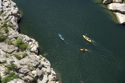 Kayaks in Gorges de l'Ardèche The Ardeche River gorge, Provence, France